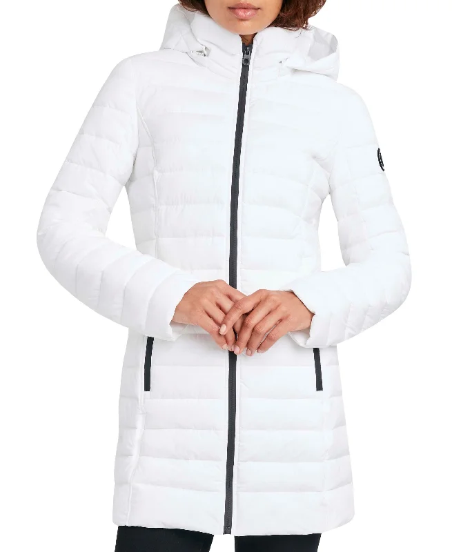 Nautica Womens Hooded Stretch Packable Puffer Coat