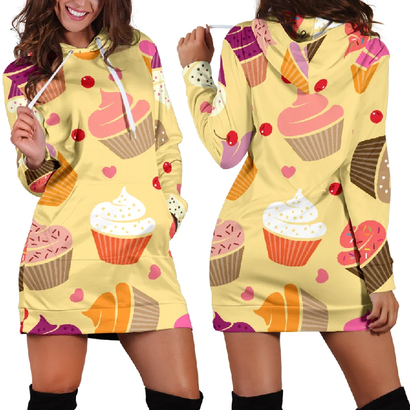 Cake Cupcake Heart Cherry Pattern Women'S Hoodie Dress