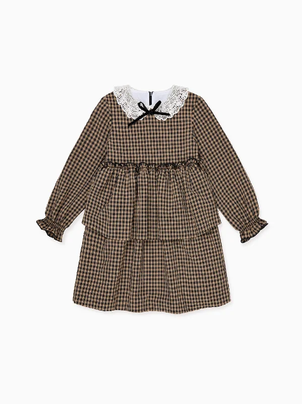 Taupe Gingham Gloria Girl Dress