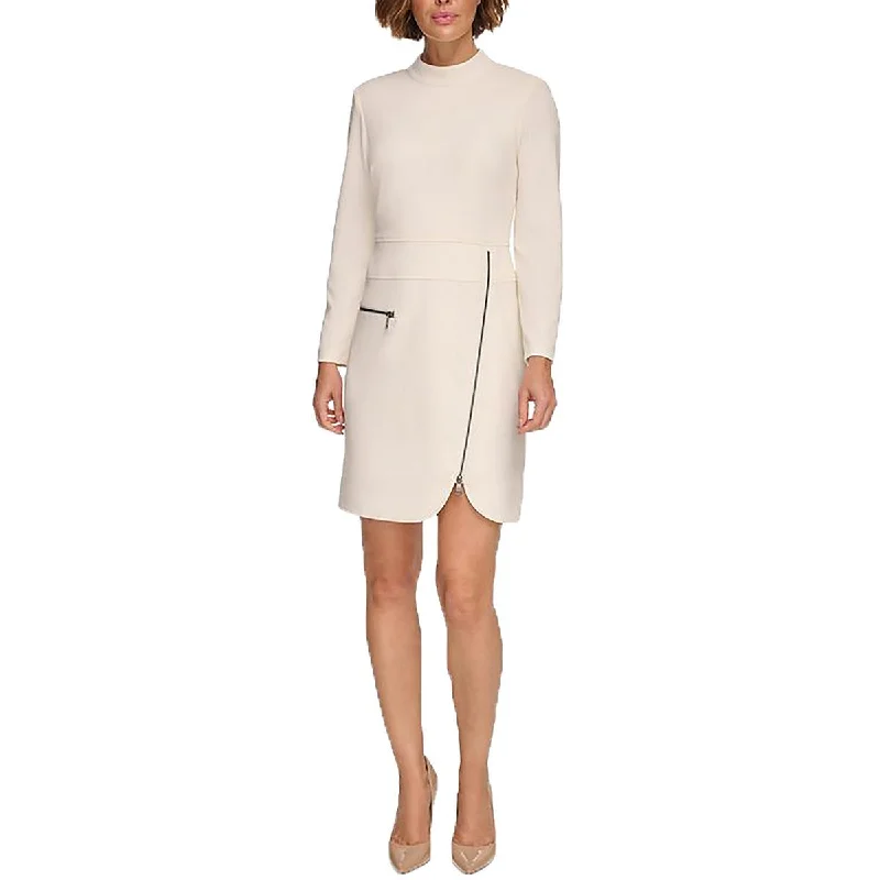 Womens High Neck Long Sleeve Sheath Dress