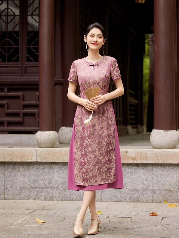 (M-5XL) Plus Size Layer Modern Short Sleeve Qipao Dress