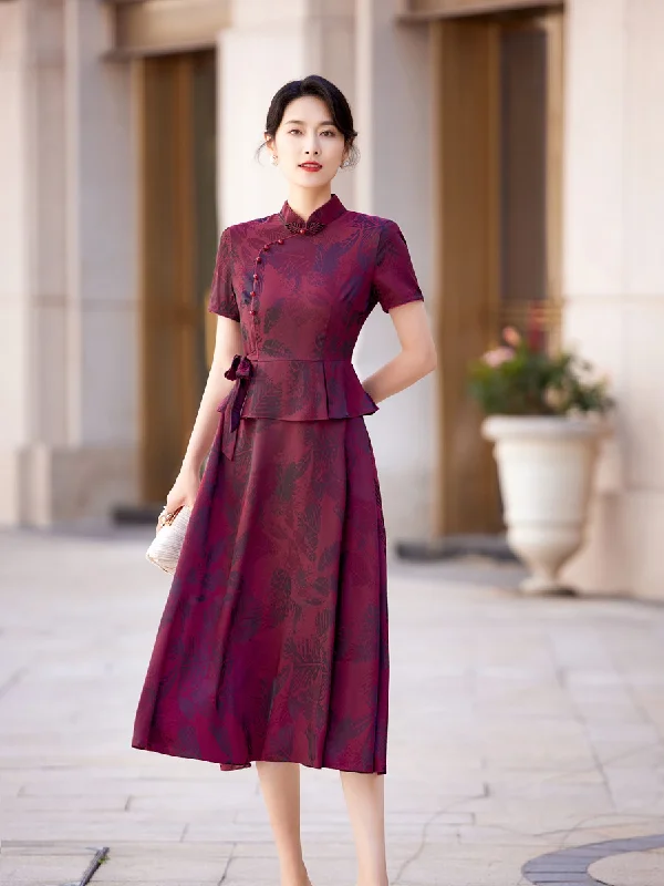 (M-5XL) Plus Size Formal Classy Peplum Short Sleeve Qipao Dress (Formal / Mother of the Bride)