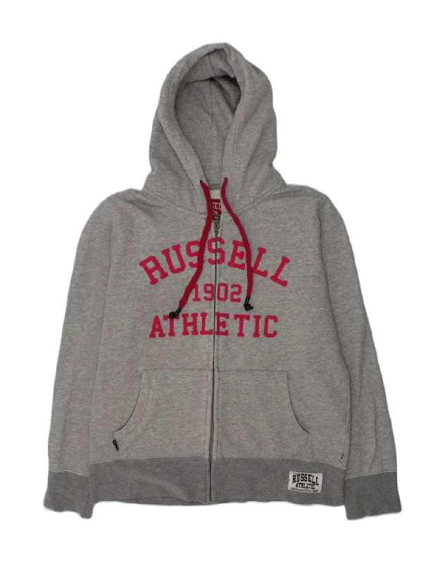 RUSSELL ATHLETIC Womens Graphic Zip Hoodie Sweater UK 12 Medium Grey