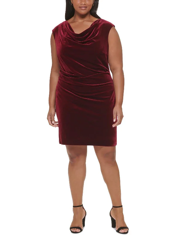 Plus Womens Velvet Mini Cocktail and Party Dress