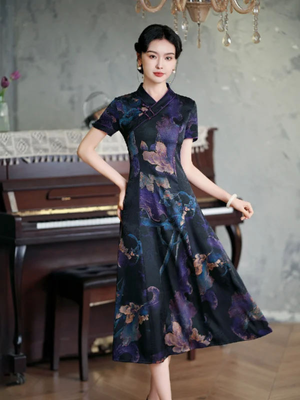 (M-5XL) Plus Size Formal Purple Qipao Dress