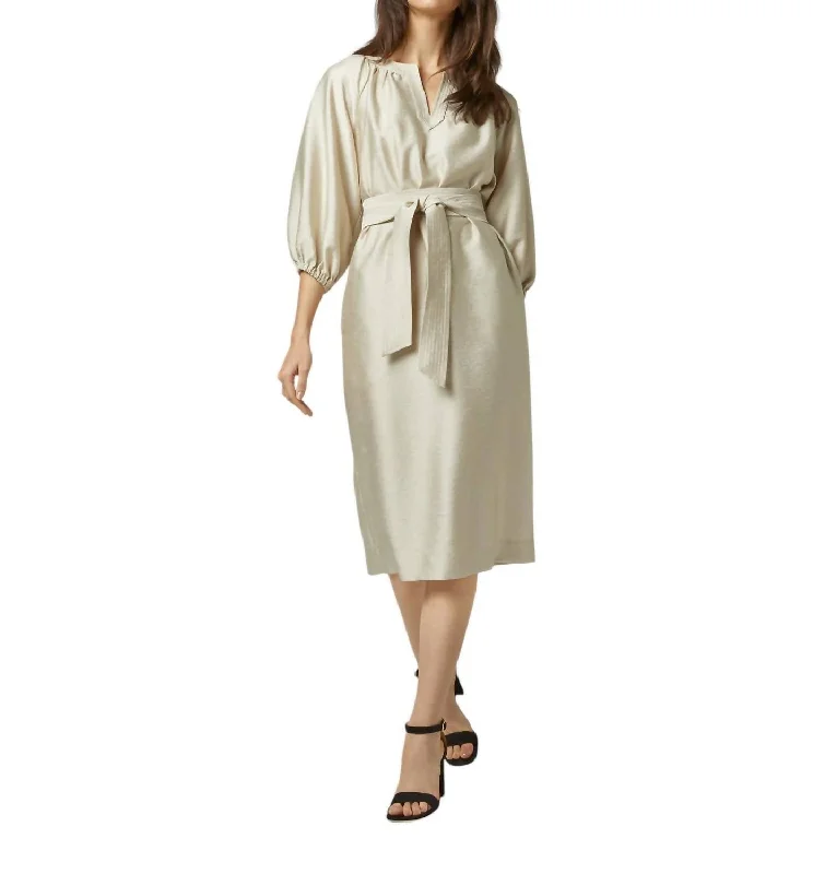 Trapunto Blouson Dress In Platino Crepe