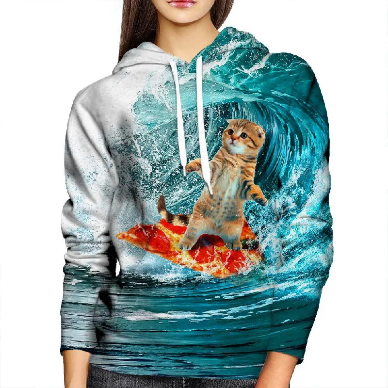 Surfing Kittie Womens Hoodie