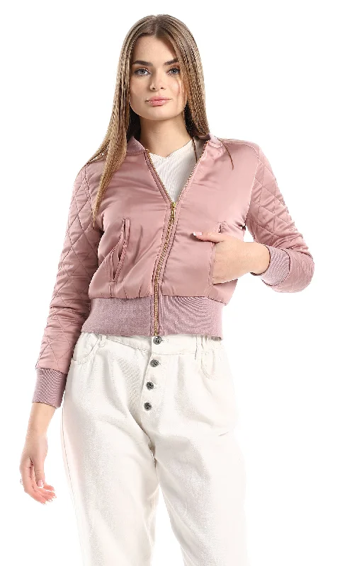 95966 Zipper Closure Plain Cashmere Long Sleeves Jacket