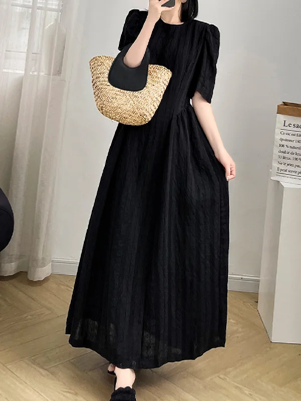 (L-5XL) Plus Size Korean Black Midi Dress