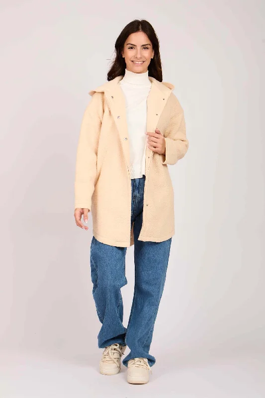 Women Hooded Sherpa Loose Coat Off White