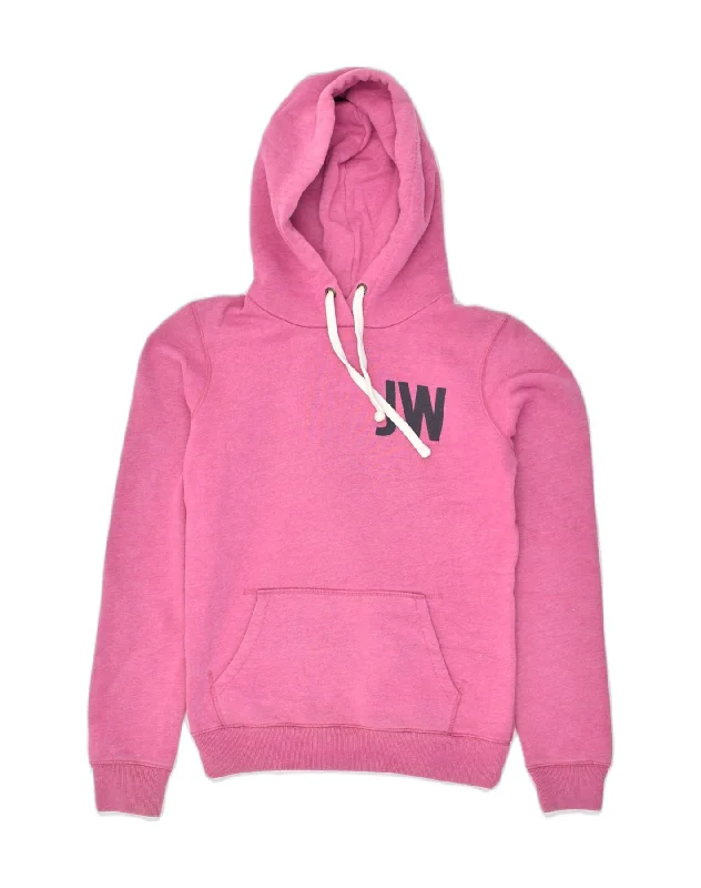 JACK WILLS Womens Graphic Hoodie Jumper UK 8 Small Pink Cotton