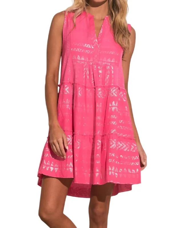 Arrow Print Dress In Pink/silver