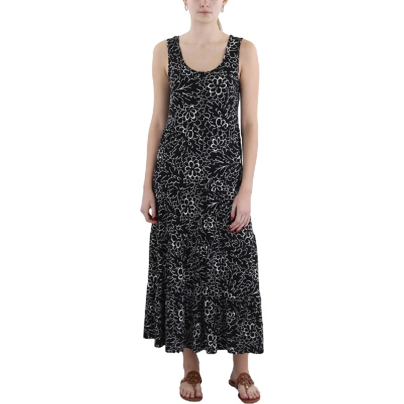 Womens Tea Length Printed Midi Dress