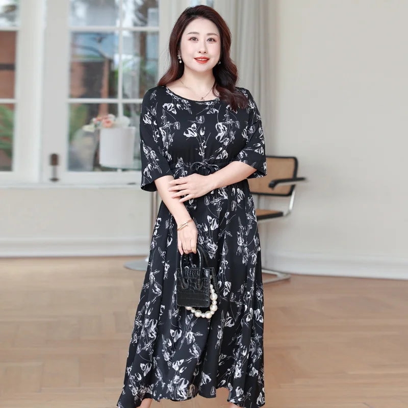 (4XL-8XL) Plus Size Korean Floral With Pockets Mid Sleeve Dress (EXTRA BIG SIZE)