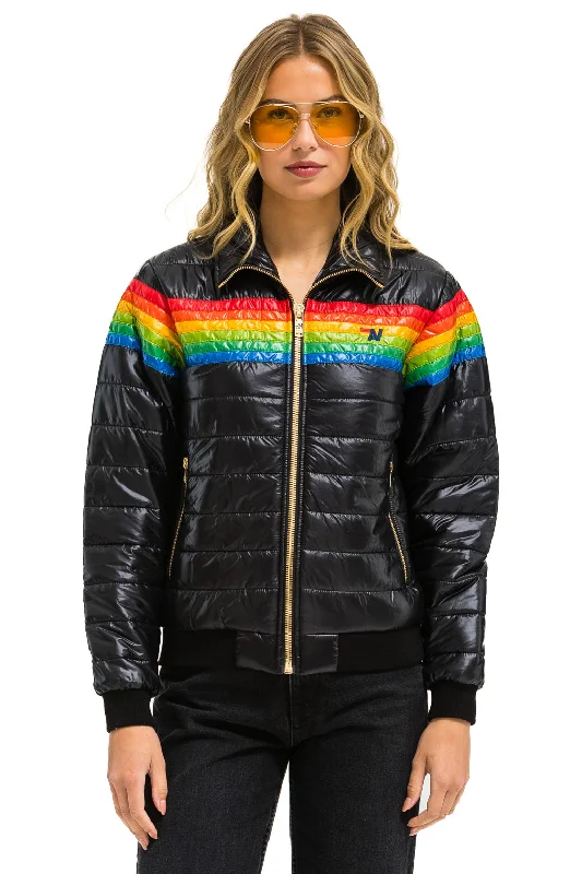 6 STRIPE RAINBOW SLEEVE JACKET -  GLOSSY BLACK