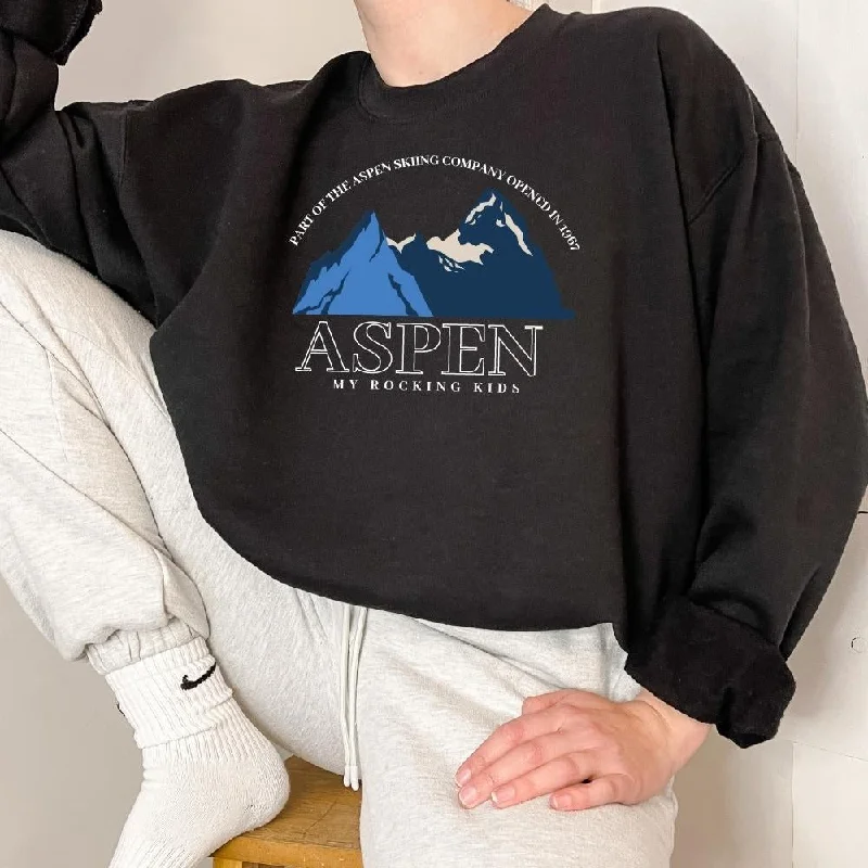 Aspen Ski Print Womens Black Sweatshirt