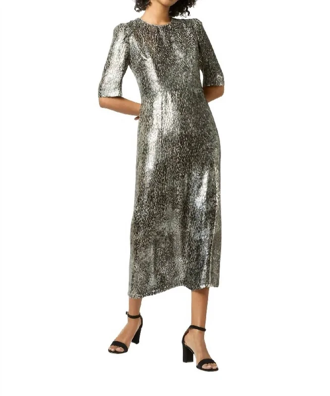 Lois Dress In Olive Metallic Fil Coupé Georgette