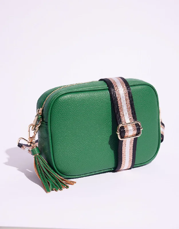 Zoe Crossbody Bag - Green & Black/Bronze/White Stripe