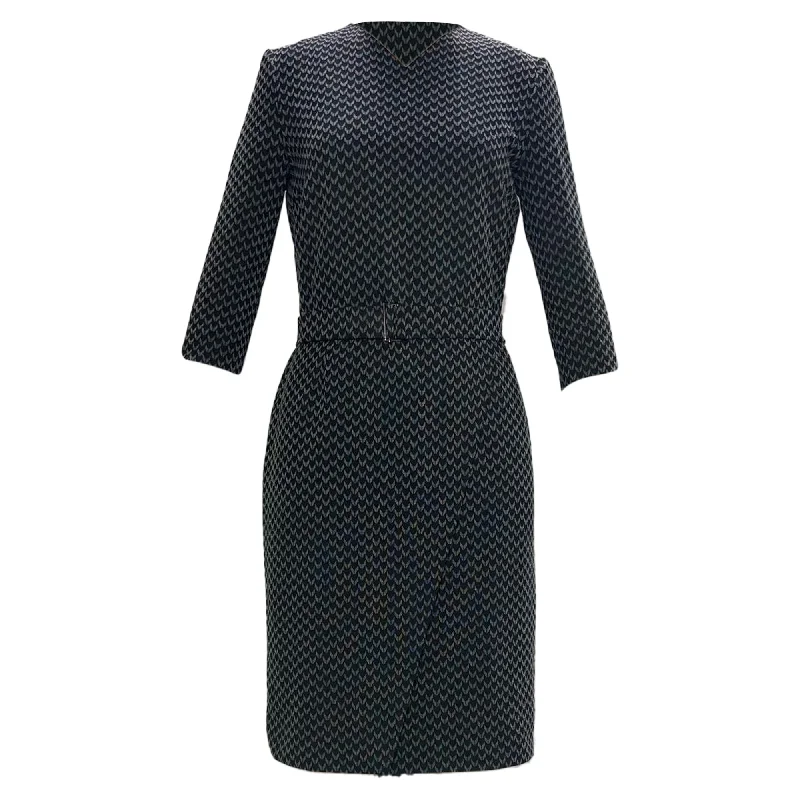 Boss by Hugo Boss Printed Belted Knee-Length Dress in Black Wool