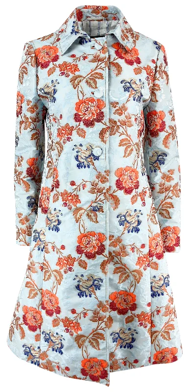 Etro Floral Brocade Coat in Light Blue Multi