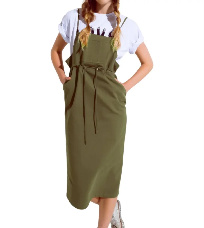 Overall Chest Pocket Dress In Khaki