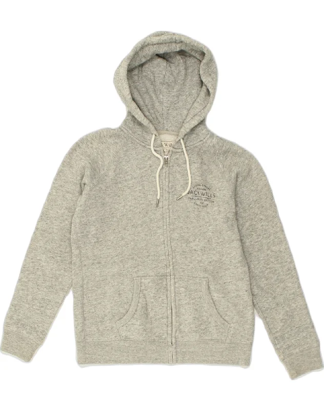 JACK WILLS Womens Zip Hoodie Sweater UK 14 Large  Grey Cotton