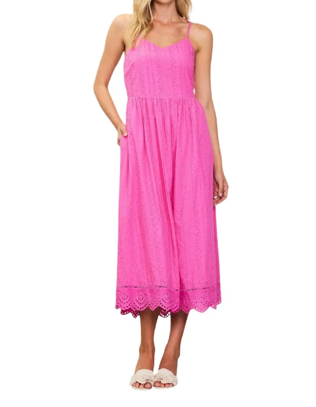 Eyelet Lace Smocked Dress In Pink Bubble Gum