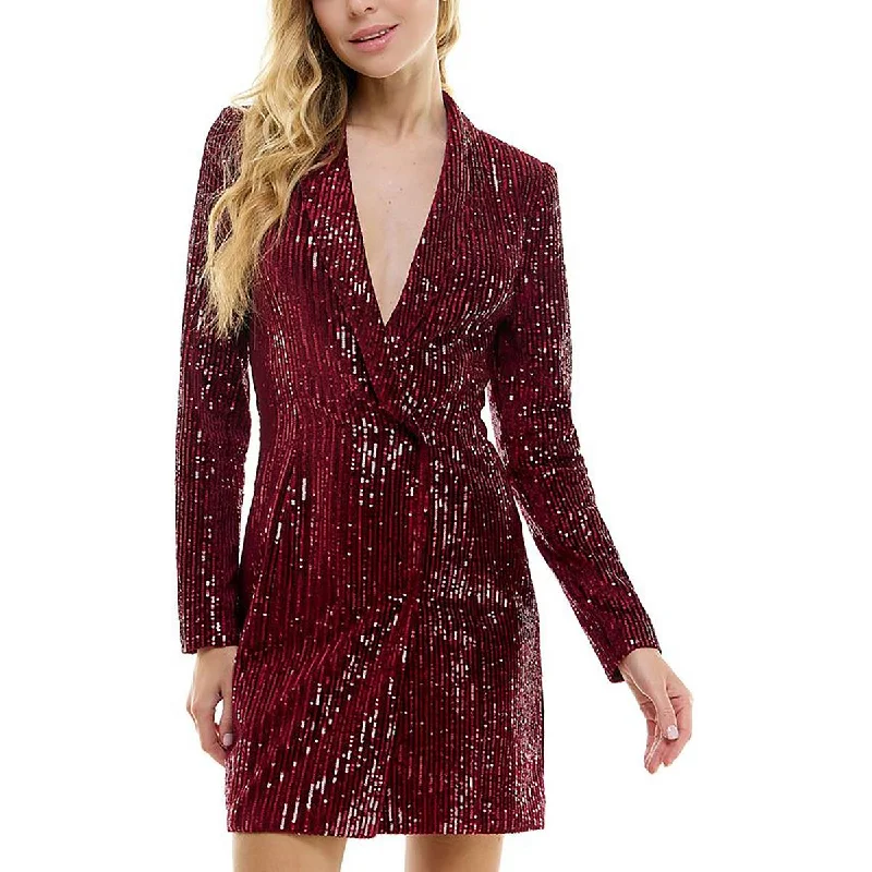 Juniors Womens Velvet Mini Shirtdress