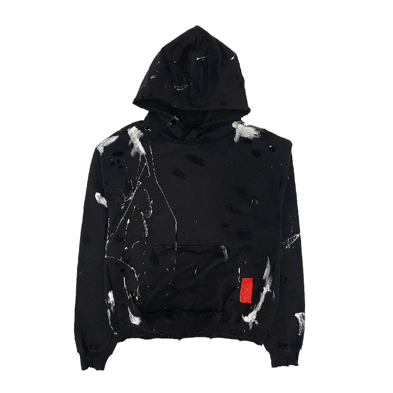 PARTCH Distressed Paint Splatters Oversized Hoodie Black