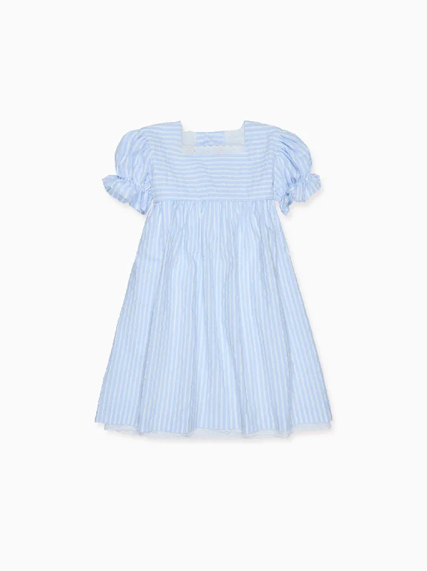 Blue Stripe Zoe Girl Empire Dress