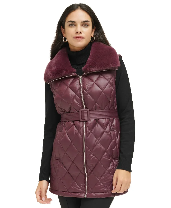 Women's Faux Fur-Collar Belted Vest