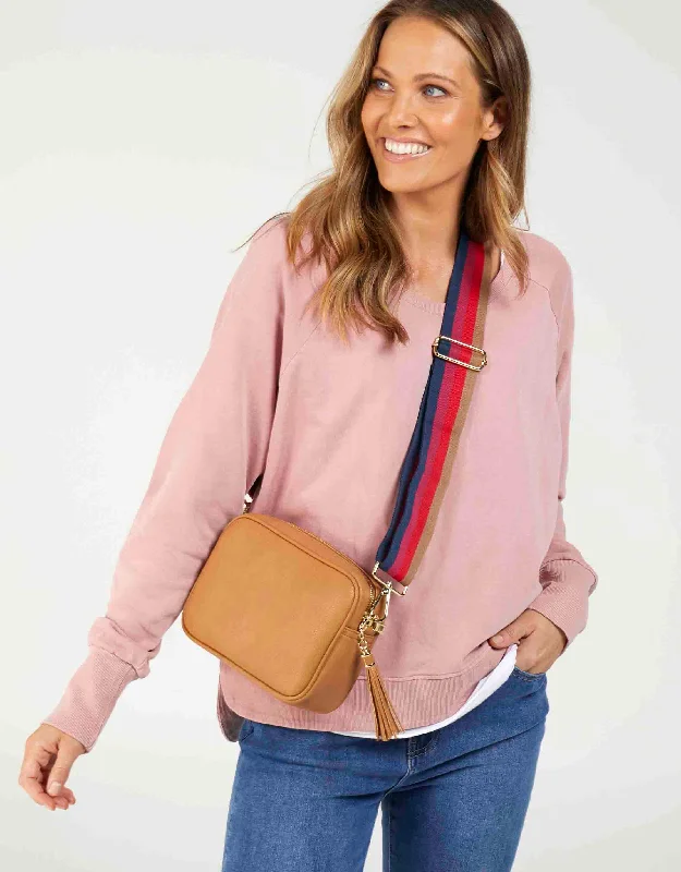 Zoe Crossbody Bag - Tan & Fuchsia Stripe