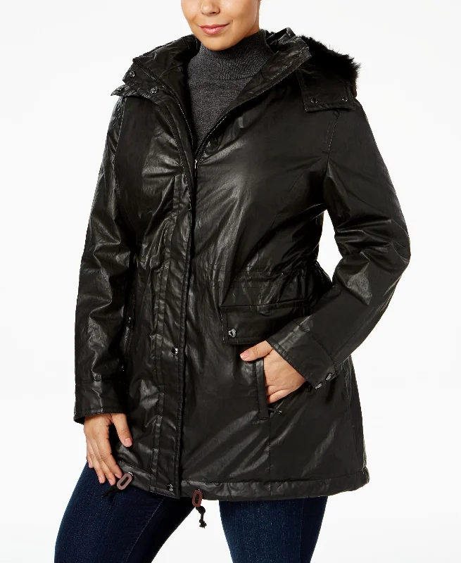 Calvin Klein Plus Size Faux Fur Trim Coated Anorak