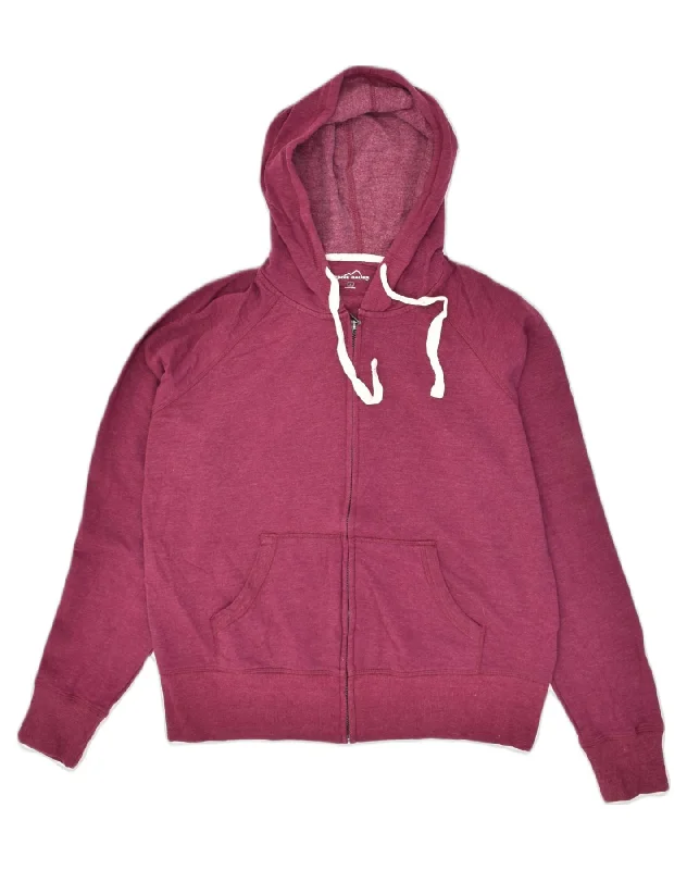 EDDIE BAUER Womens Zip Hoodie Sweater UK 16 Large Burgundy Cotton