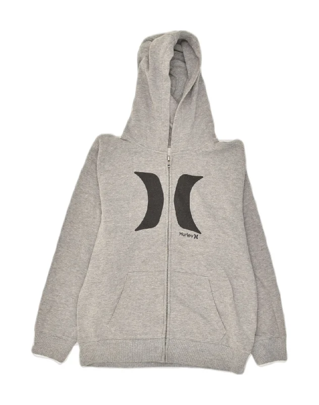 HURLEY Womens Graphic Zip Hoodie Sweater UK 18 XL Grey Cotton