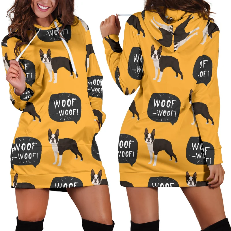 Boston Terrier Design Pattern Women'S Hoodie Dress