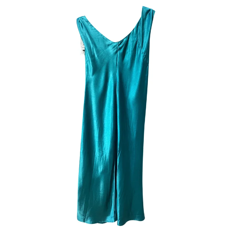 Jason Wu V-Neck Midi Sleeveless Dress in Turquoise Polyester