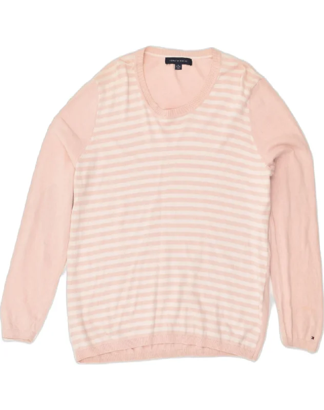 TOMMY HILFIGER Womens Crew Neck Jumper Sweater UK 18 XL Pink Striped