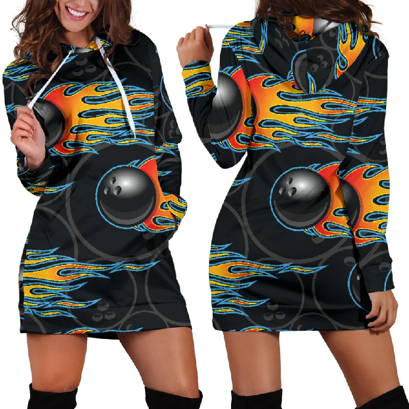 Bowling Balls Flame Pattern Women'S Hoodie Dress