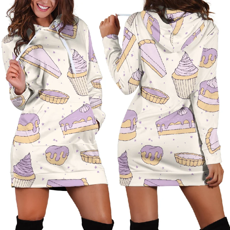 Cakes Pies Tarts Muffins And Eclairs Purple Blueberry Topping Pattern Women'S Hoodie Dress