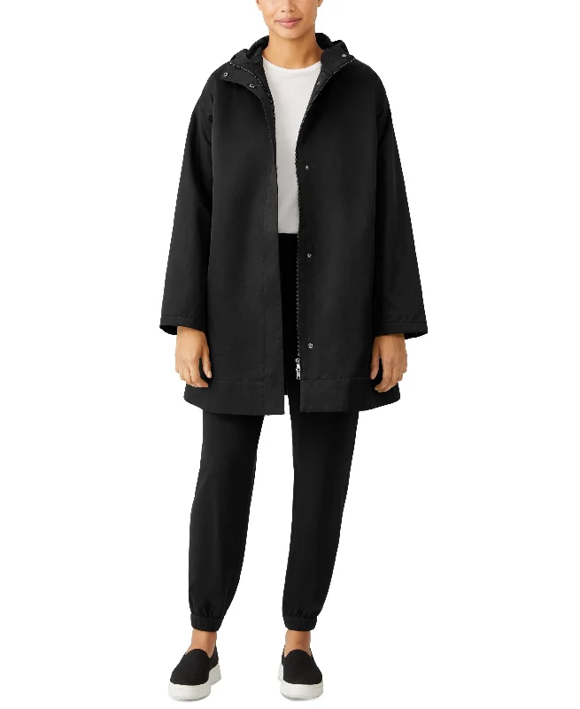 Eileen Fisher Hooded Boxy Long Coat