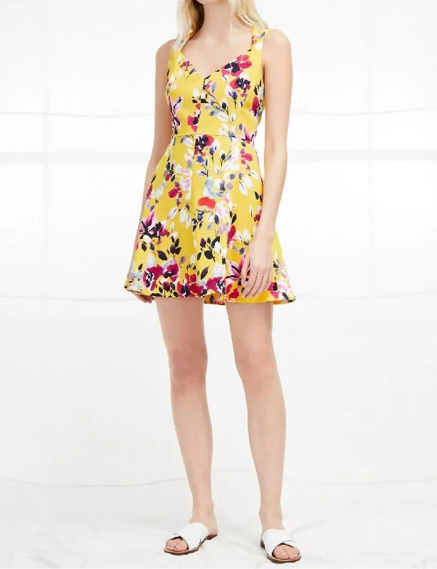 Floral Print Mini Dress In Yellow