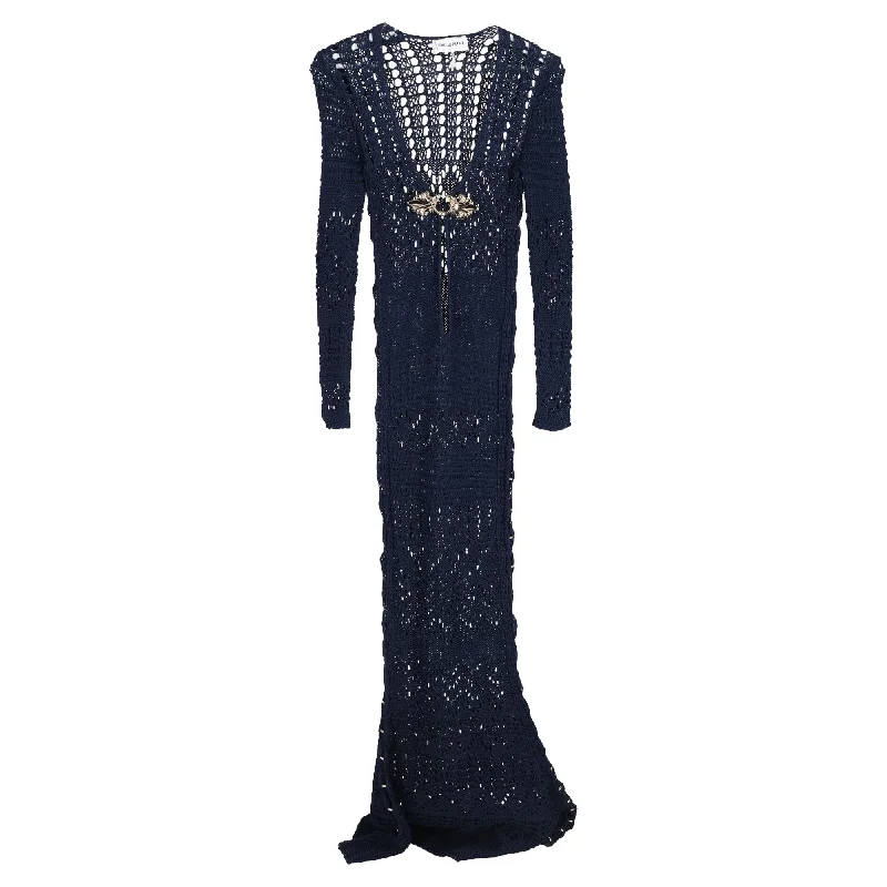 Emilio Pucci Long Crochet Dress in Navy Blue Cotton