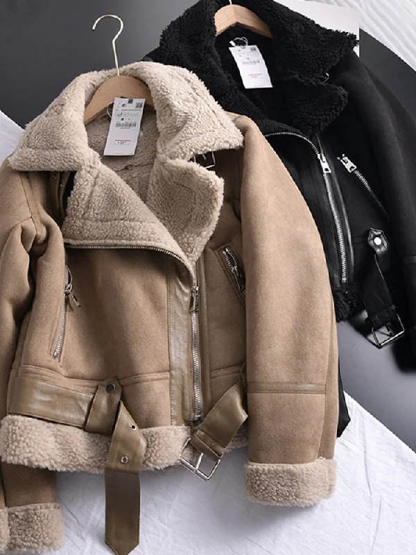 Winter Women Thick Warm Jacket Short Motorcycle Coats