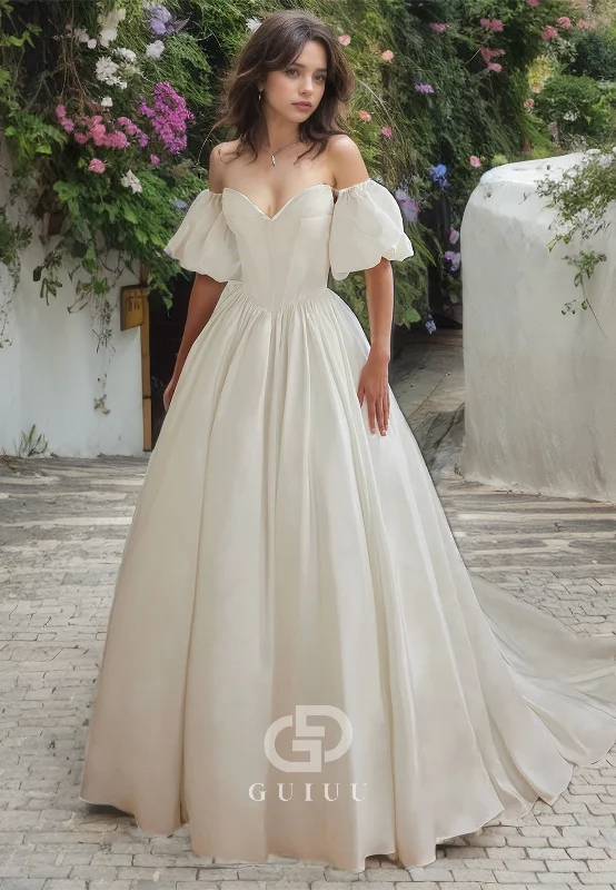 A-Line Off Shoulder Half Lantern Sleeves Back Zipper Wedding Drses