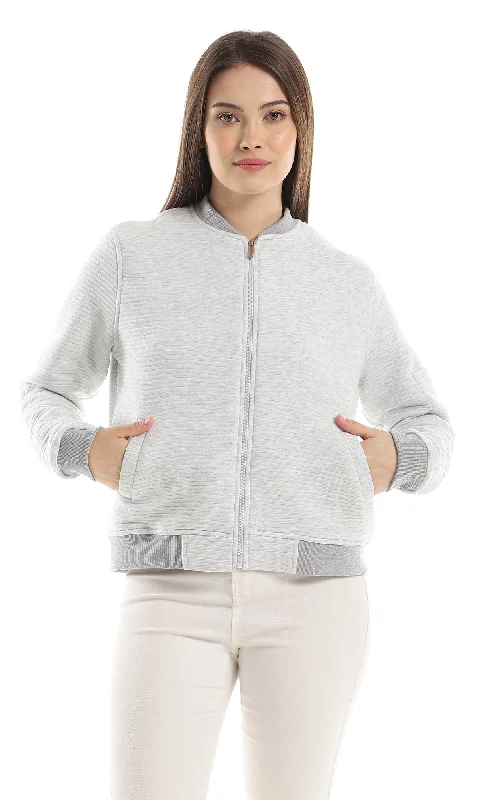 O163105 Grey Shades Self Ribbed Band Neck Cotton Jacket