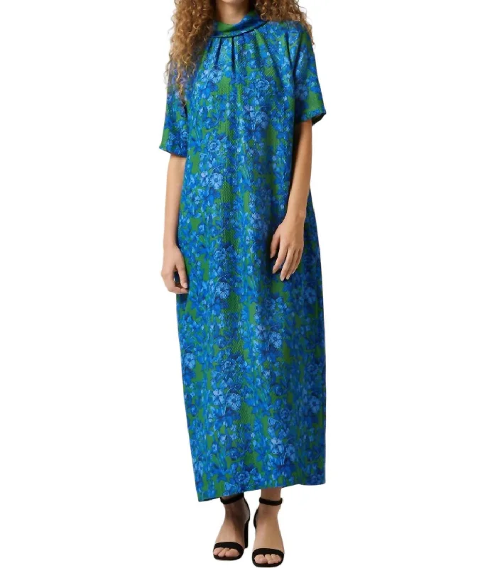 Luisa Dress In Green/blue Hestia Silk Nylon Cloquet