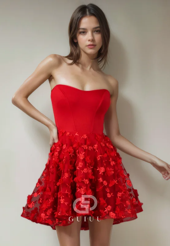 A-Line Strapless Sleeveless Appliques Criss Cross Straps Homecoming Dress