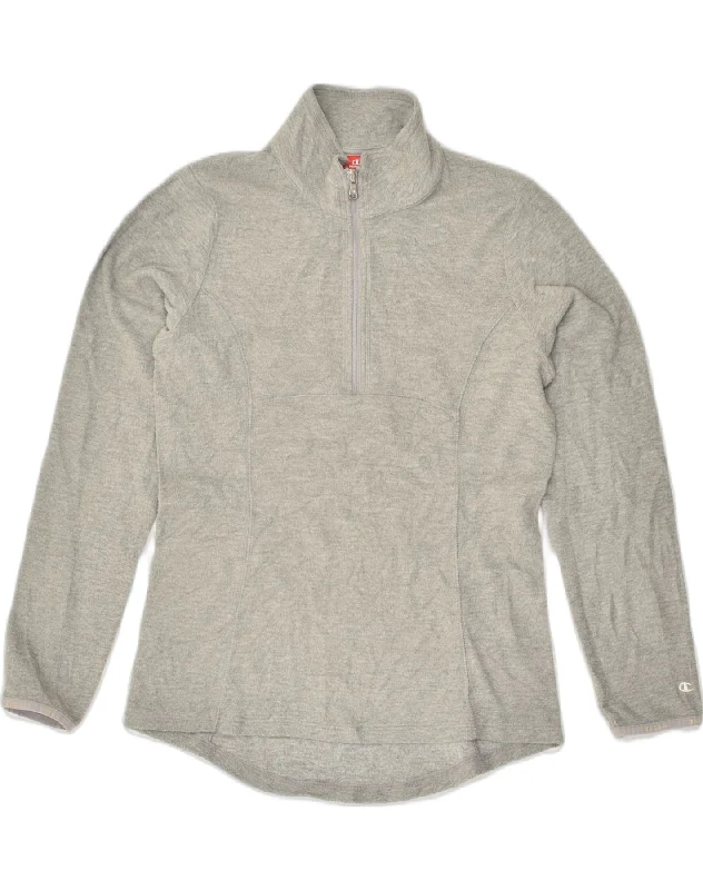 CHAMPION Womens Zip Neck Fleece Jumper UK 10 Small Grey Polyester