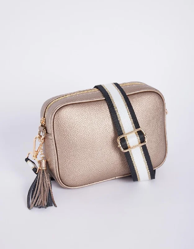 Zoe Crossbody Bag - Gold & Black/White Lurex Stripe